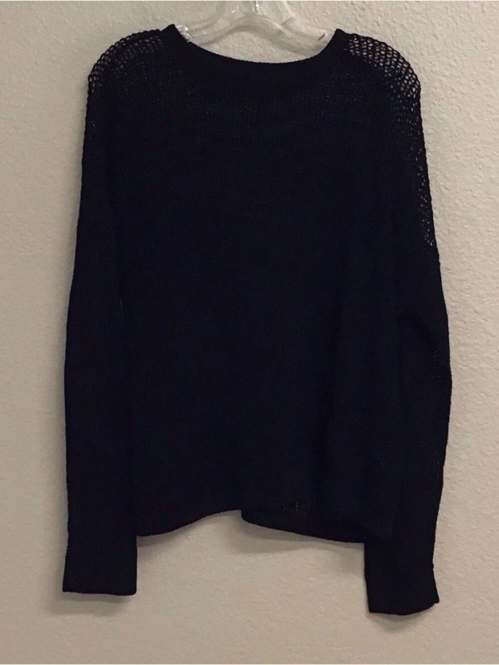 Uniqlo Sweater Womens XL Black Open Knit Mesh Pullover Light Long Sleeve Linen